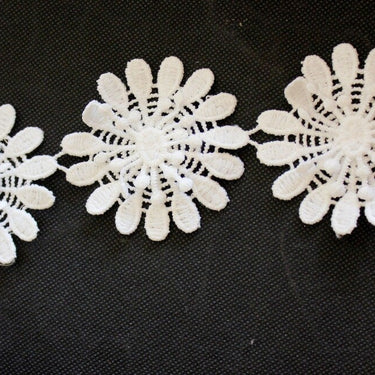 White Embroidery Cotton Floral Lace Trim, Approx. 75mm Wide